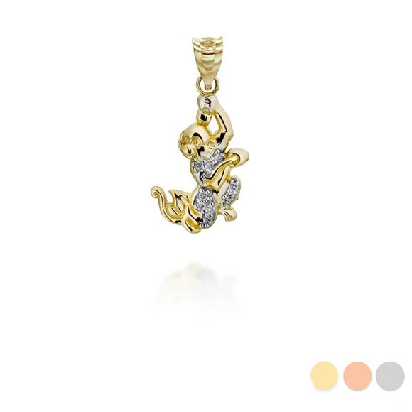 14K Solid Gold Chinese Lunar Year of the Monkey Diamond Pendant